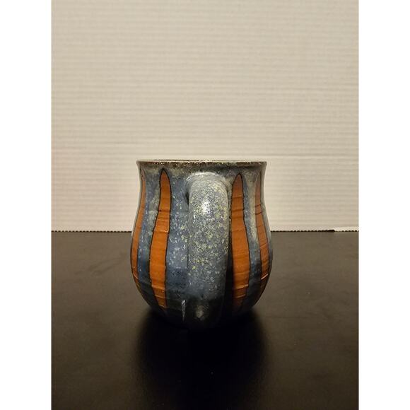 Speckled Light Blue Glazed Art Pottery Mug w Terracotta Stripes Applied Handle - Picture 3 of 9